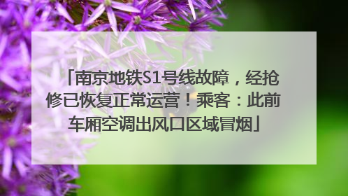 南京地铁S1号线故障，经抢修已恢复正常运营！乘客：此前车厢空调出风口区域冒烟
